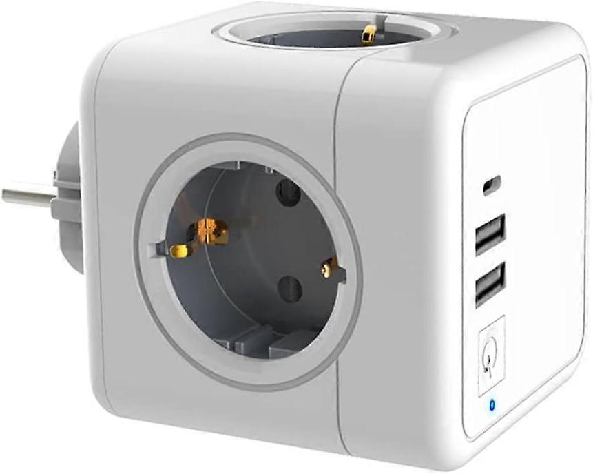 Power cube with USB, 4 Euro sockets (Max 3680W/16A), 2 USB and 1 Type-C