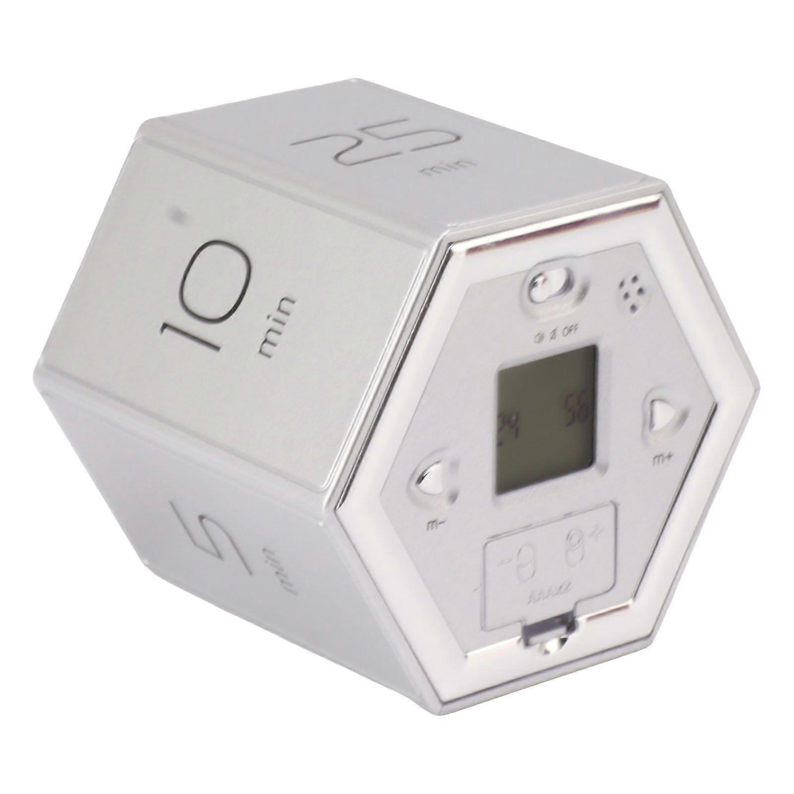Hex Flip Timer with Mute Alarm Function Magnetic Time Management Cube Timer with LCD Screen for Cooking Studying Working Silver