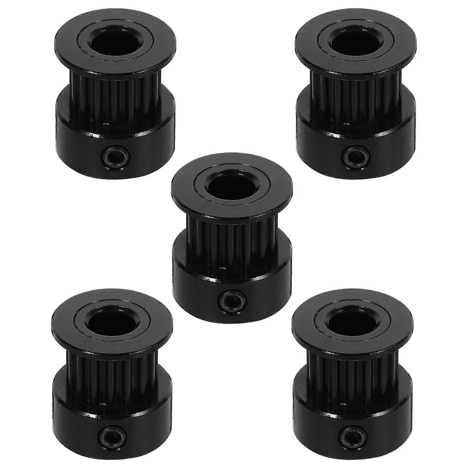 5 Pieces GT2 Timing Pulley Kit for 3D Printer with 6mm Belt Width Aluminum Alloy Black Color