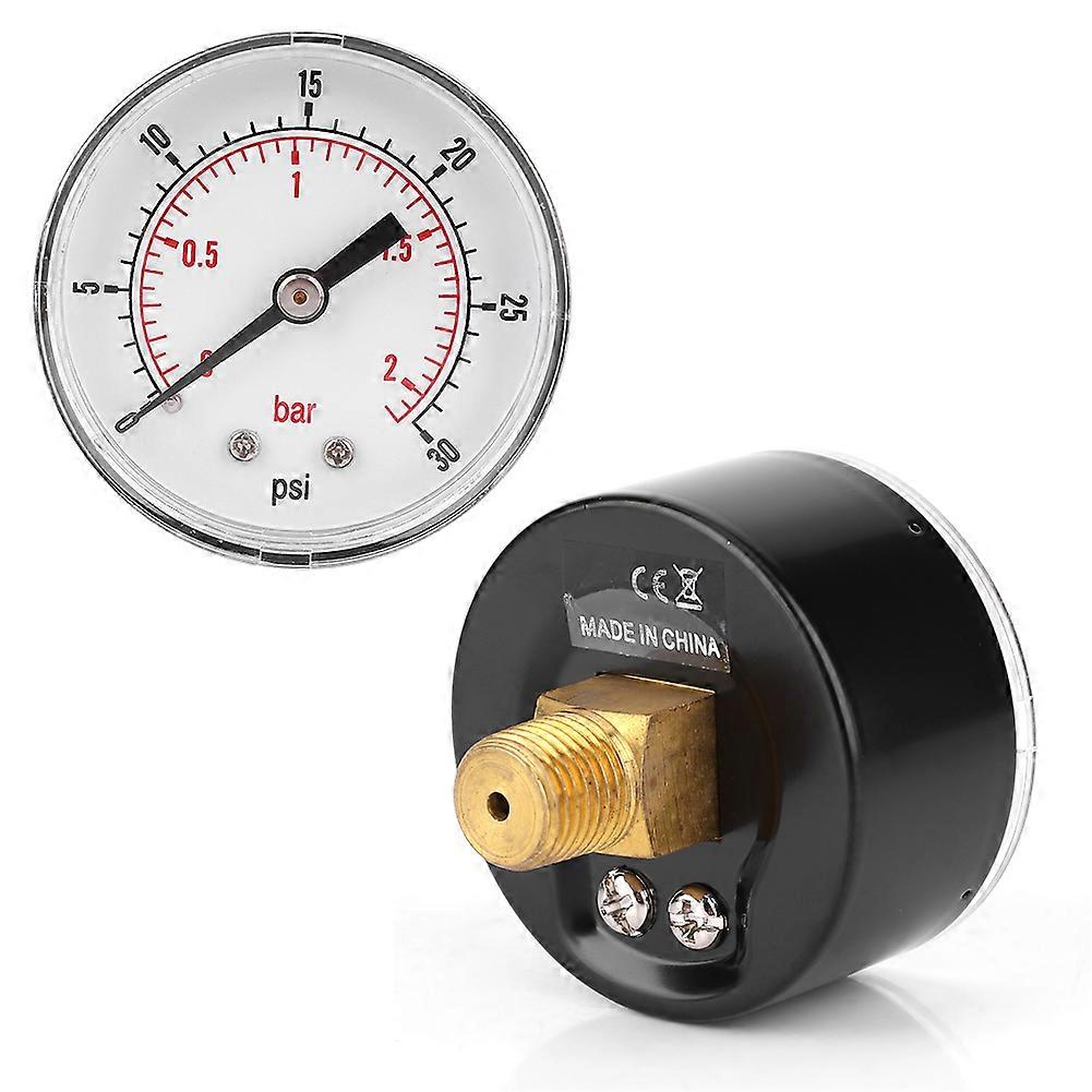 50mm Dial Pressure Gauge, 1/4 BSPT Back Connection for Air, Water, Oil, Gas (0-30 psi, 0-2 bar)