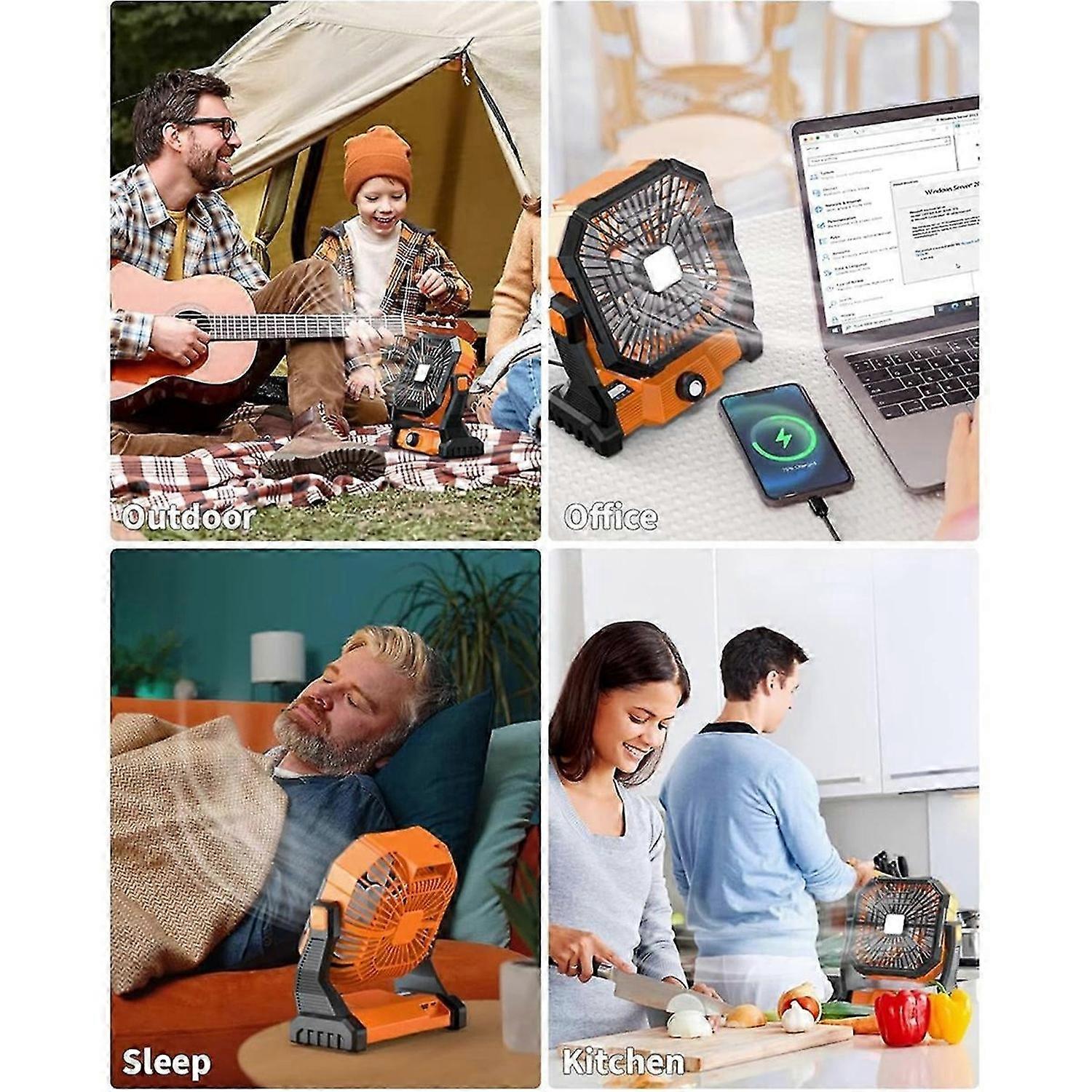 Powered Fan Camping with Light, Portable Camping Fan Usb Rechargeable, Tent Camp Fan