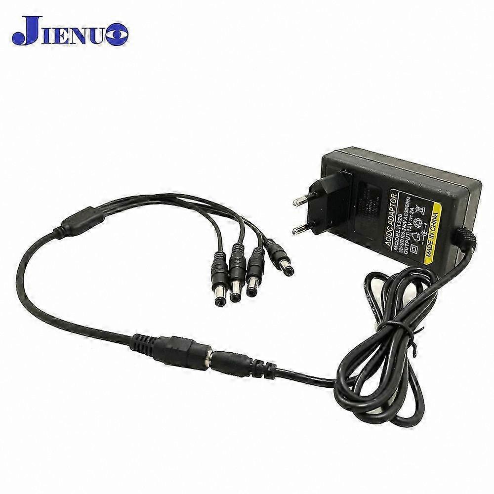 12V 2A Power Adapter with EU Plug and 4-Way Splitter for CCTV Systems