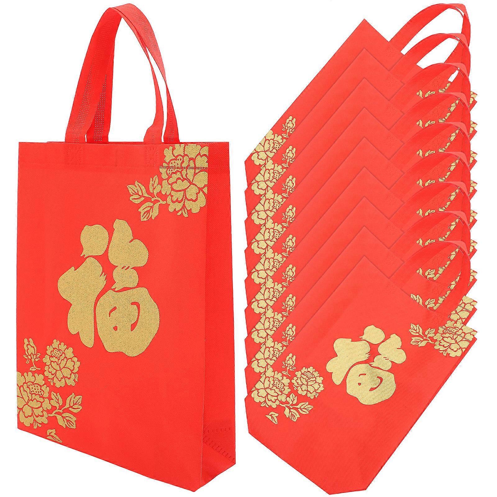 Chinese New Year Gift Bag with Handles for Storage 20Pcs Red