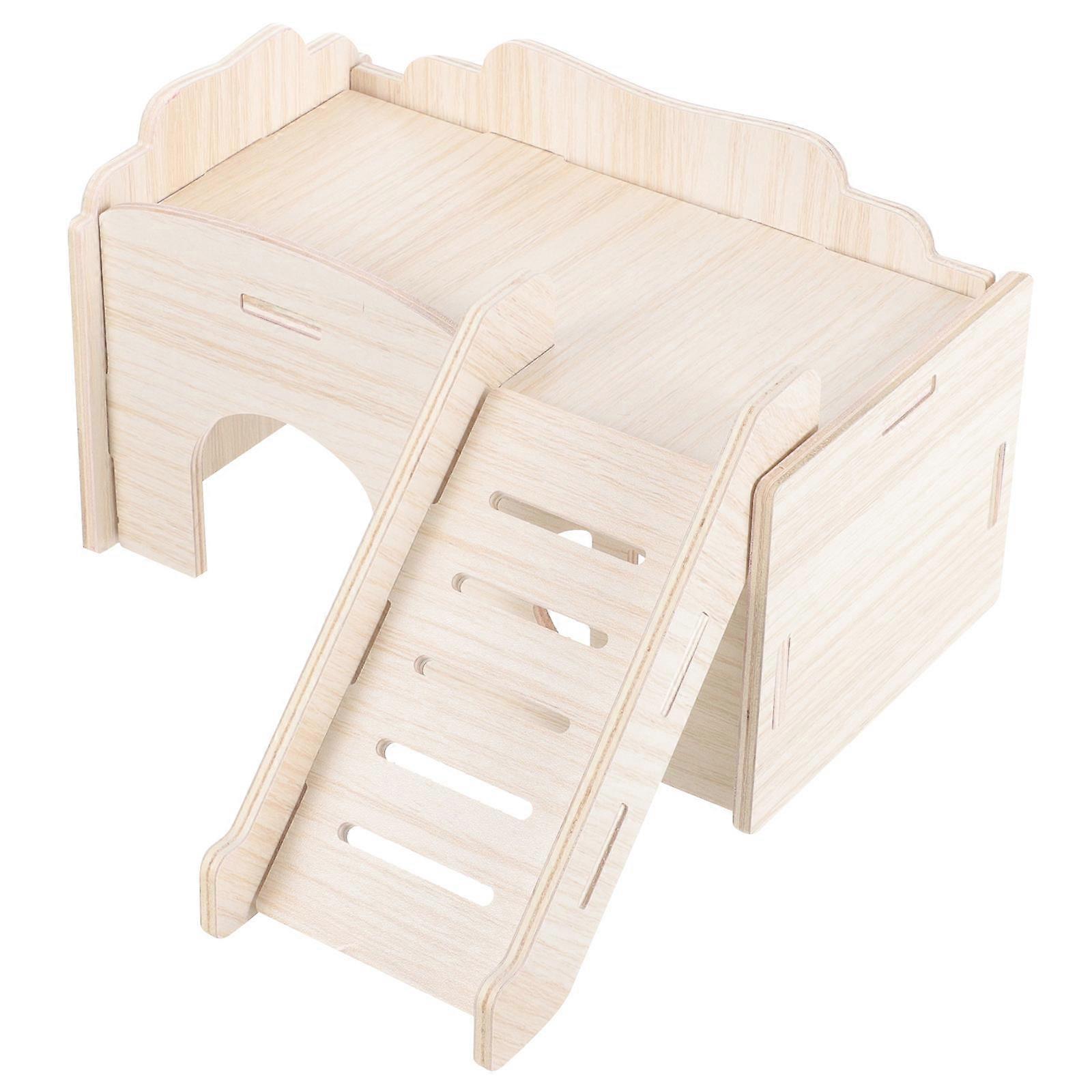 Wooden Hamster House With Climbing Ladder Activity Space For Small Pets 18x10cm 3Pcs