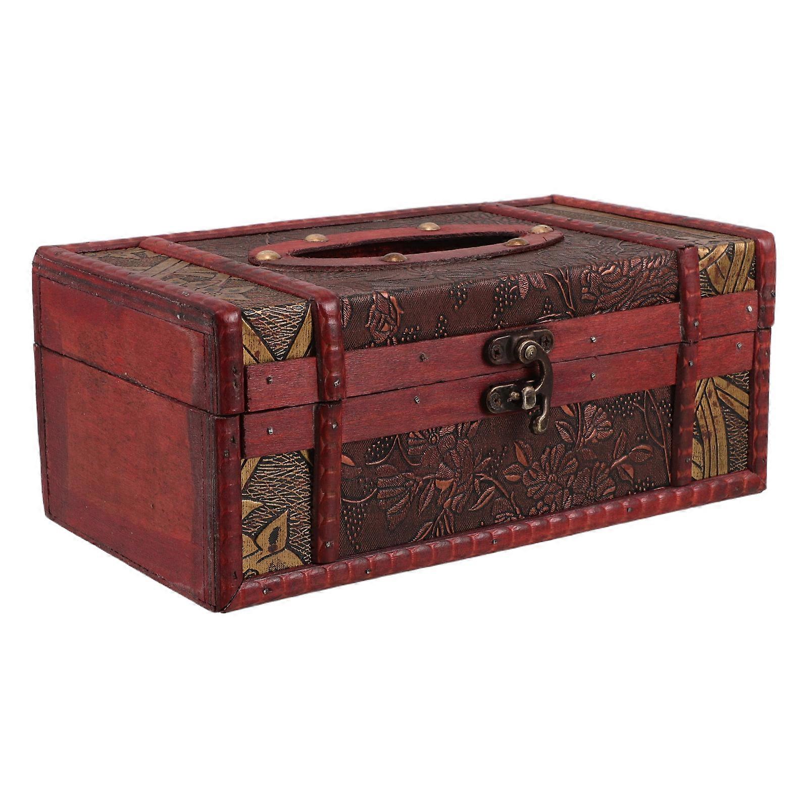 2Pcs Wooden Tissue Box for Home Use Vintage Retro Decorative Napkin Holder
