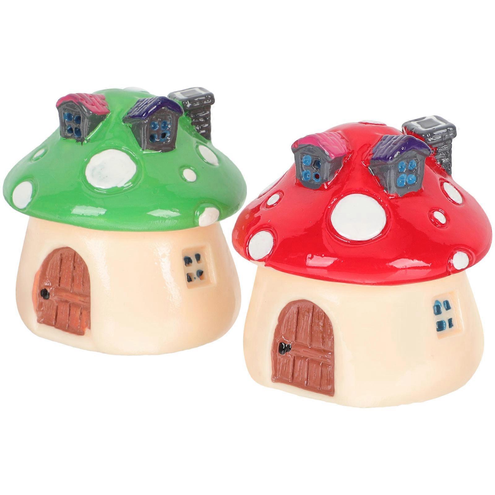 Mini Figurines Mushroom Ornament for Decoration 4Pcs Miniature Mushroom House