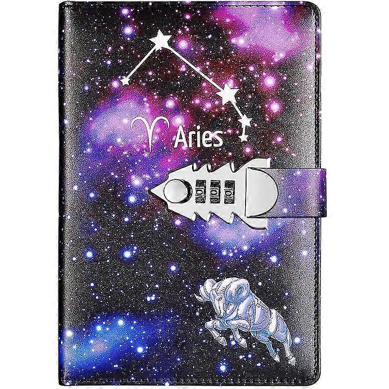 Minglan Lock Diary Password Lock Diary Constellation Writing Diary A5 Starry Sky Lock Leather Notebook