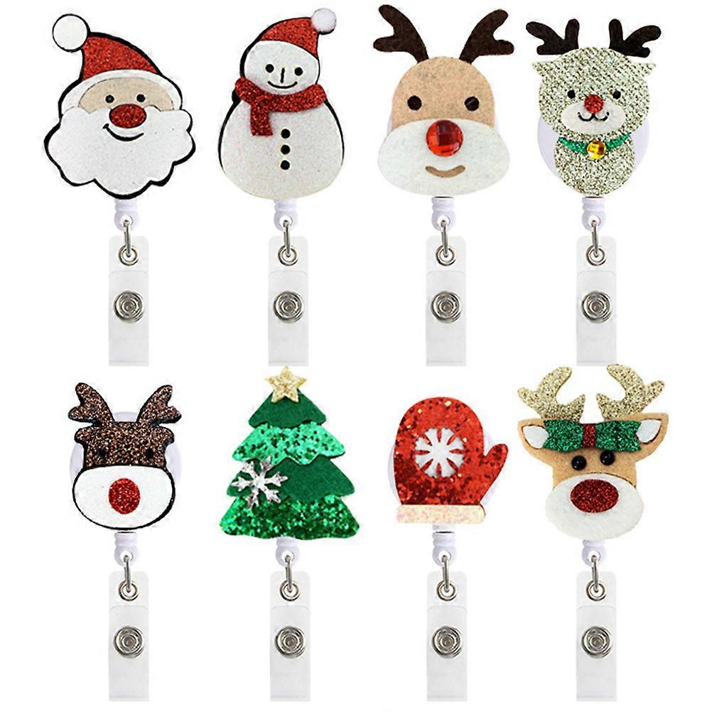 Chest Badge Buckles Retractable Badge Reels for Nurses 8Pcs Xmas Themed