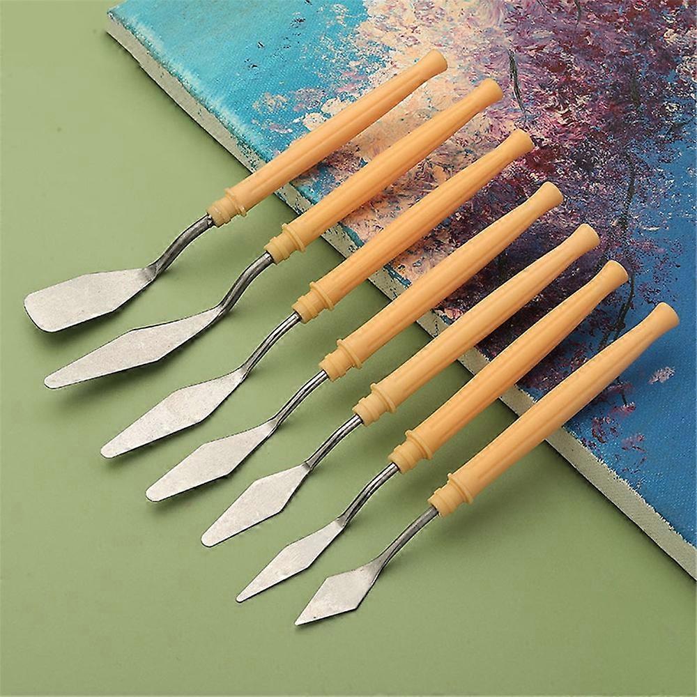 7Pcs / Set Oil Painting Art Plastic Handle Metal Scraper Color Mixing Pigment Scraper Tool