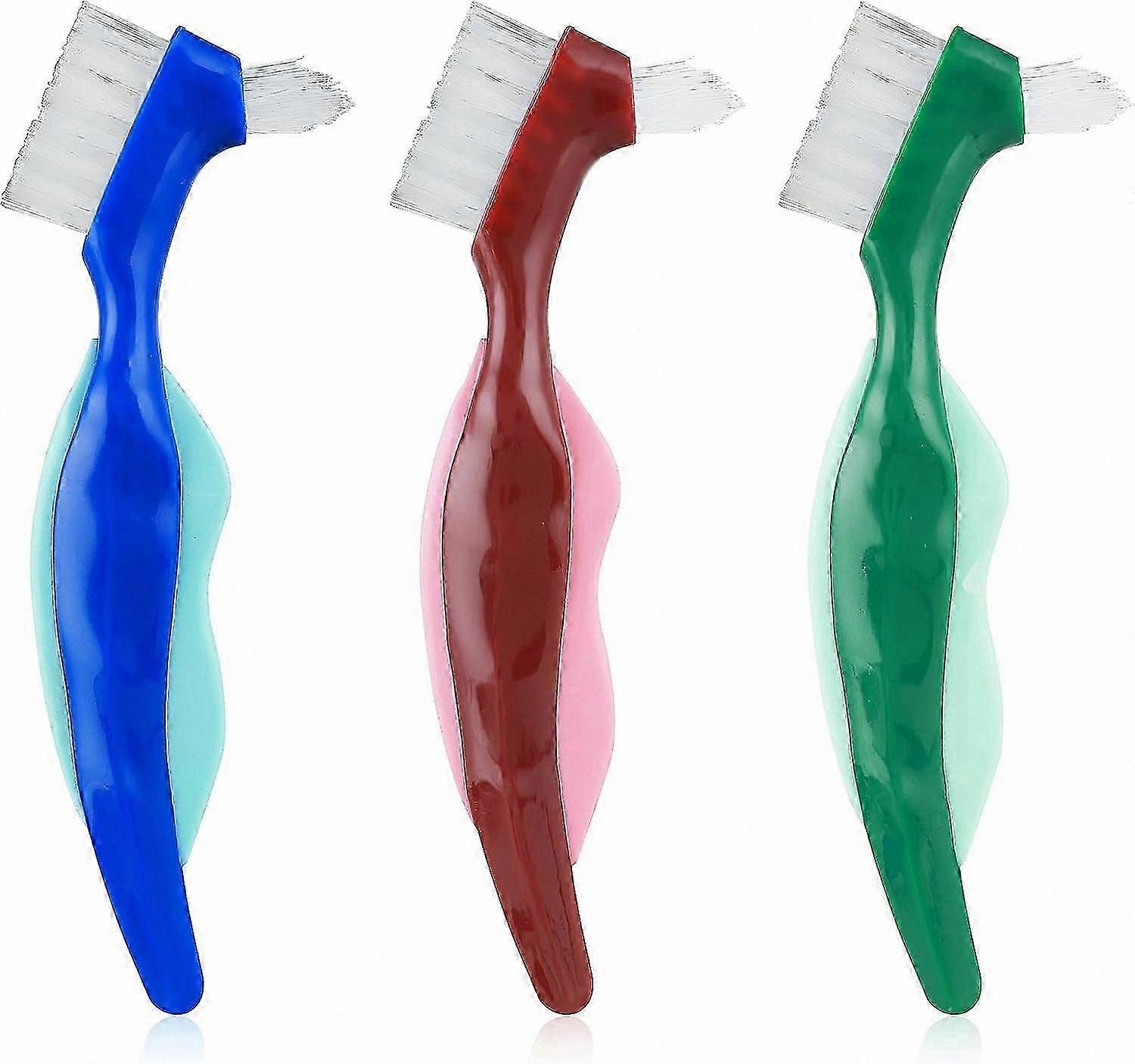 3-Pack Durable Denture Cleaning Brushes, Double-Sided Portable Tool for Effective Denture Maintenance