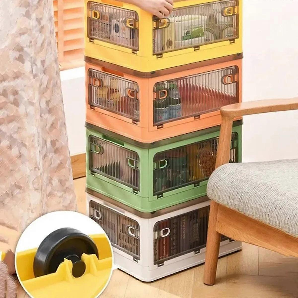 Foldable Storage Box with Wheels Large Capacity Transparent Stackable Waterproof for Closet Use and Home Organization C