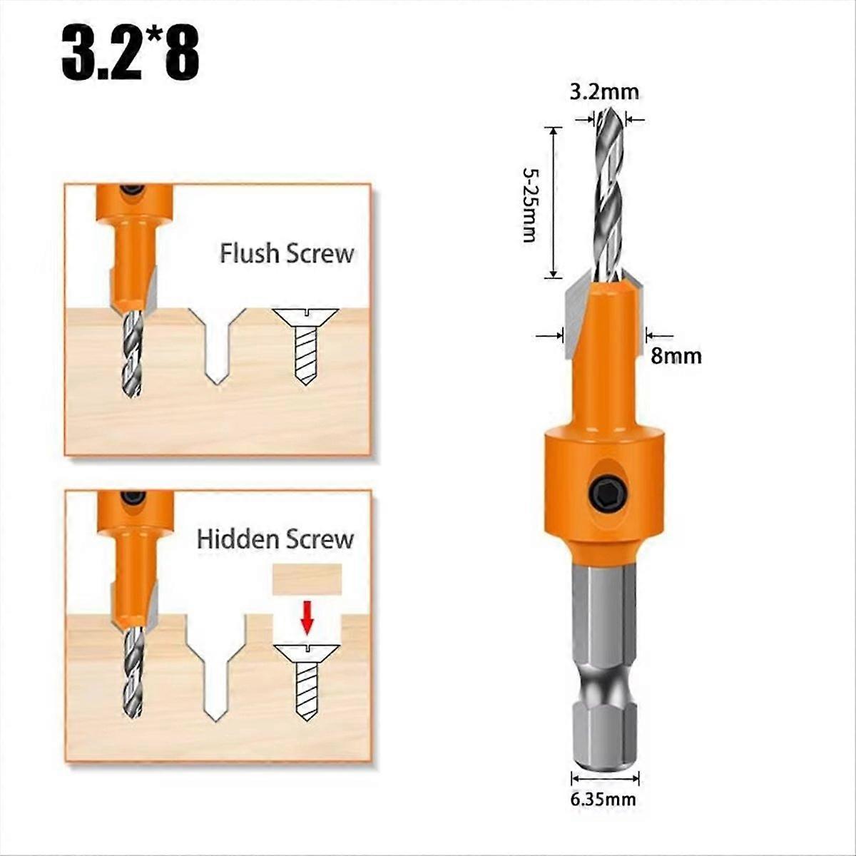 7pcs Hexagonal Shank Woodworking Countersunk Heads Drill, Hidden Screw Hole Double-Edged Drilling Countersunk-Head Drill