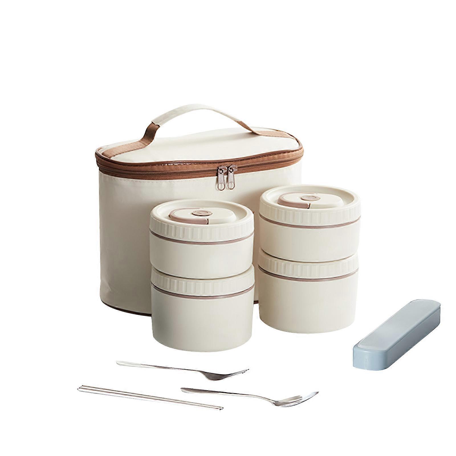 Nonrust Steel Insulated Lunch Box with 4 Compartments Large Capacity Leak Proof Bentos Container for Adults Microwave Safe Multicolor