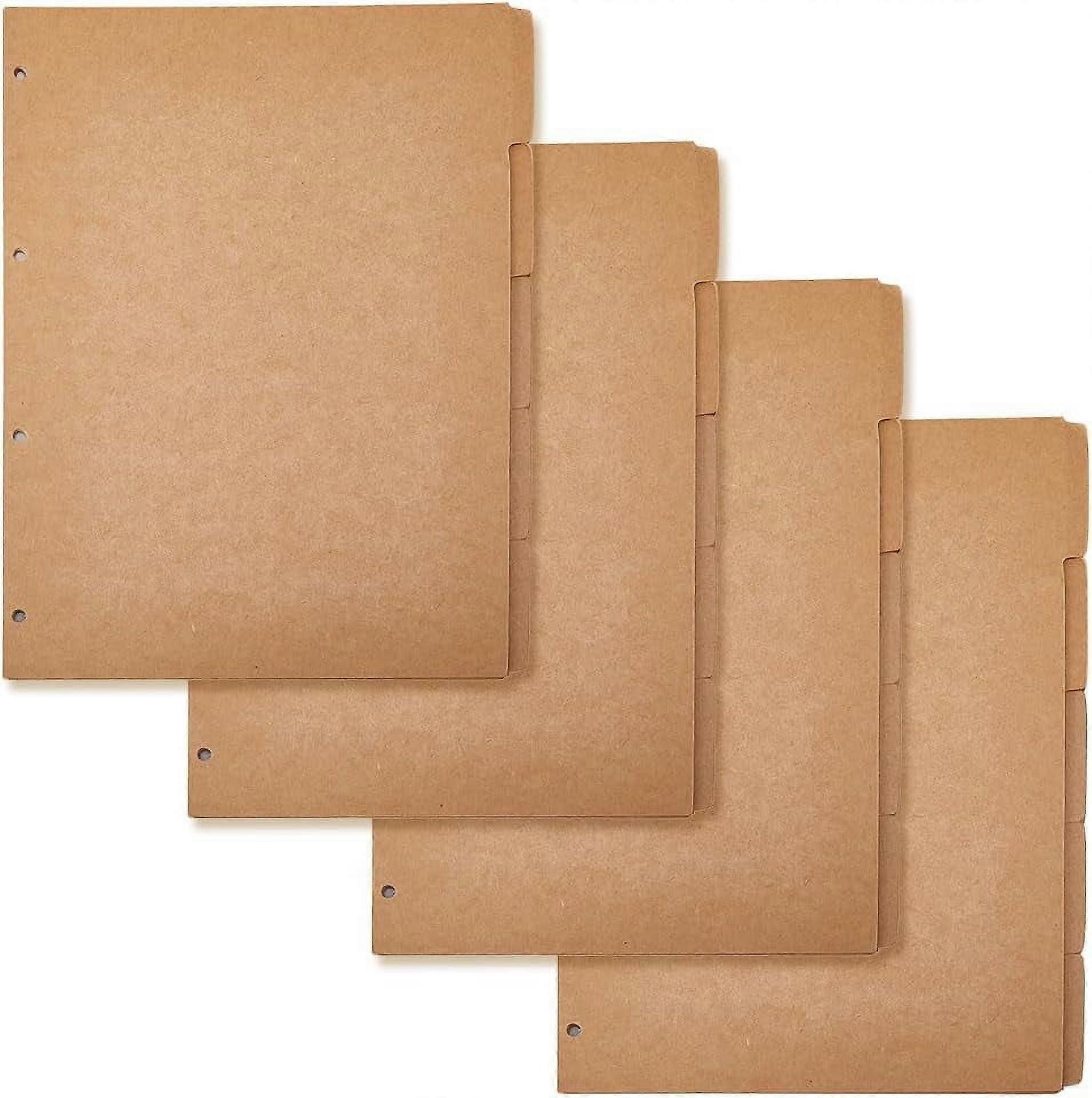 20 Sheets 5-Tab A4 Binder Dividers, Kraft 4-Hole Punched Blank Burlywood Index Tabs for Planner Notebook, Compatible with 4-Ring Binders