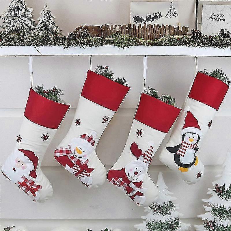 Candy Bag Christmas Gift Stocking Christmas Ornament, 4Pcs Christmas Stocking Christmas Boot Hanging, Christmas Chimney Stockings, Santa Elk Knot Chri