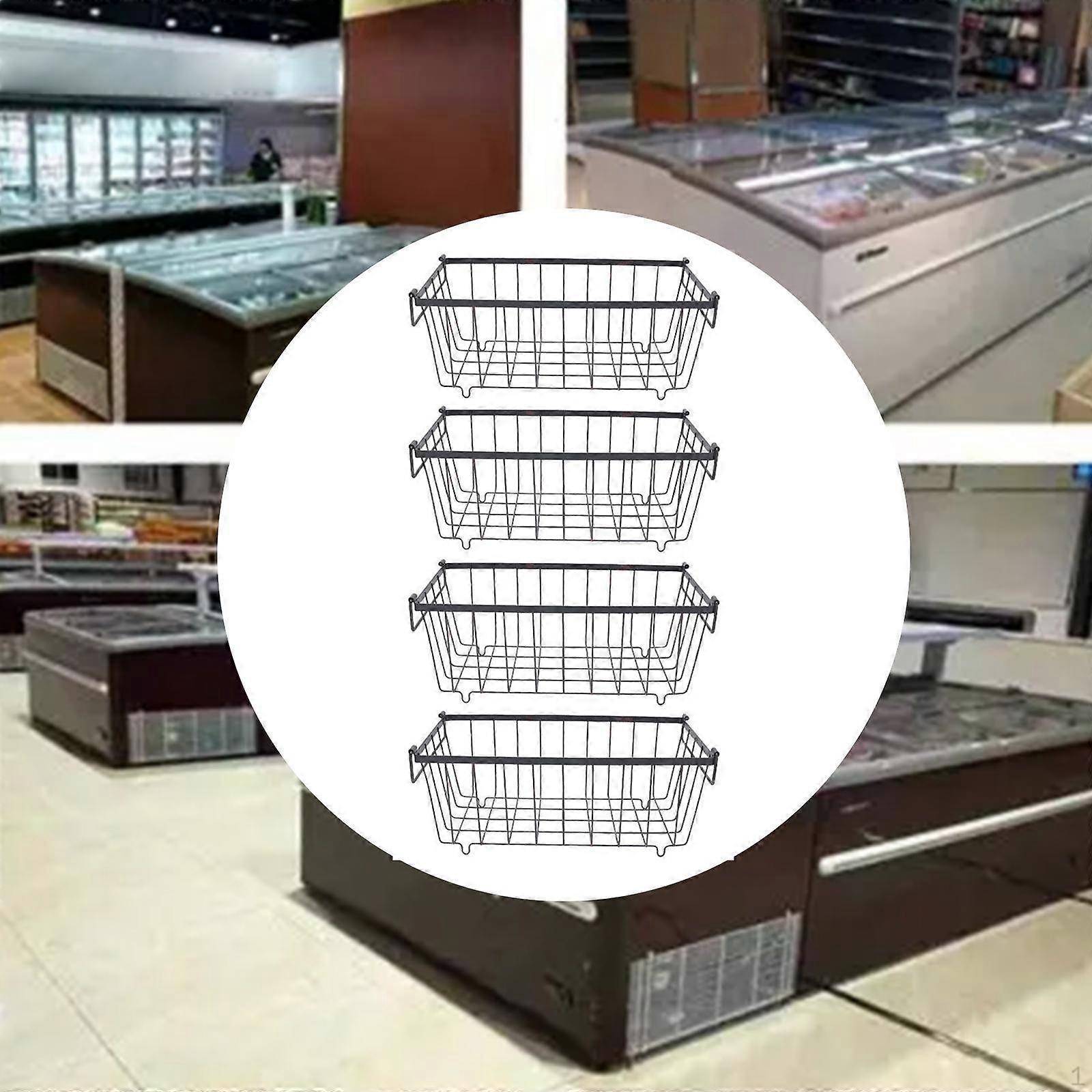 4Pcs Freezer Organizer Bins Metal Wire Storage Baskets Rustproof with Double Handles