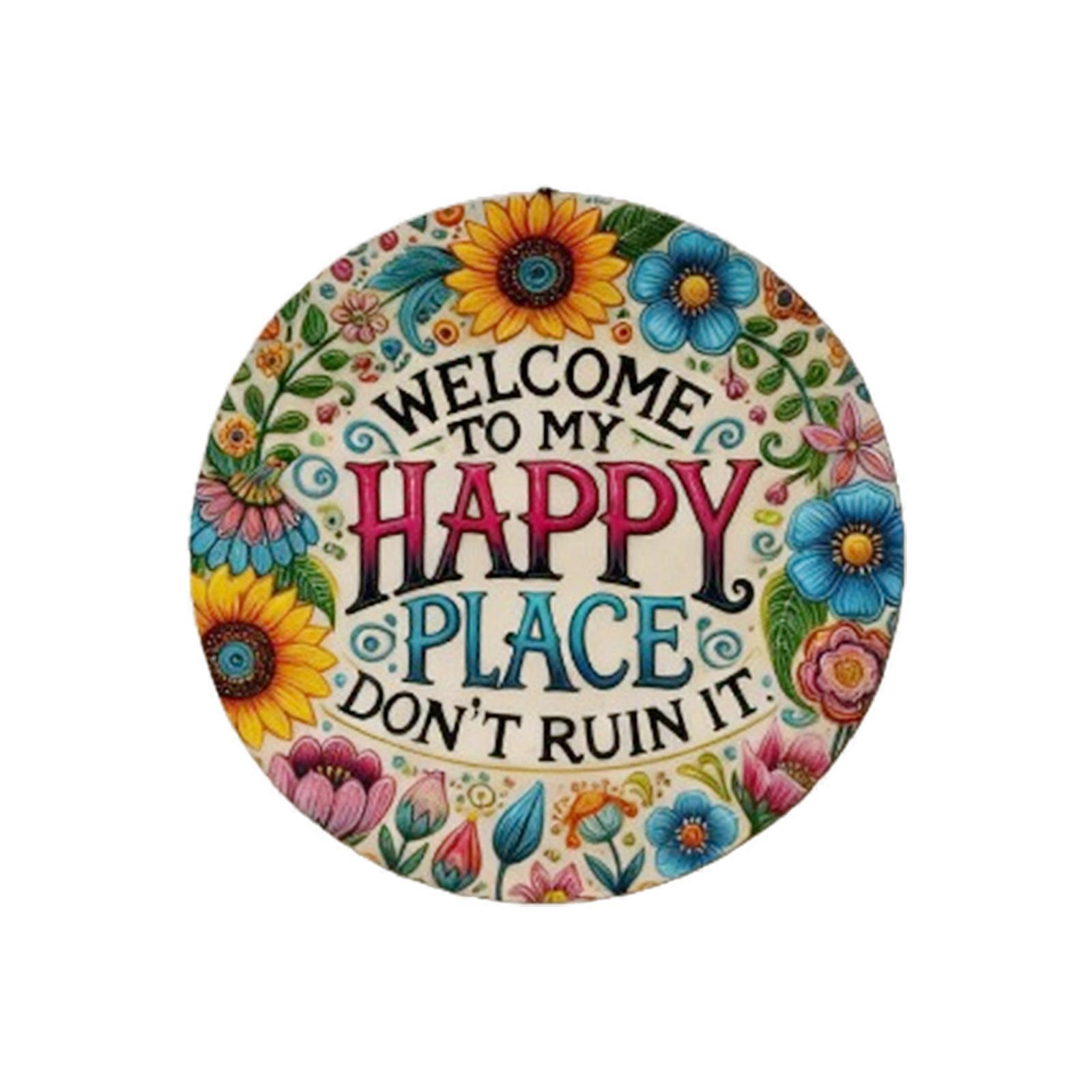 Rustics Welcome Wooden Hanging Sign Decorative Wall Plaque with Welcome to Our Happy Place Welcome Sign for Front Door Multicolor