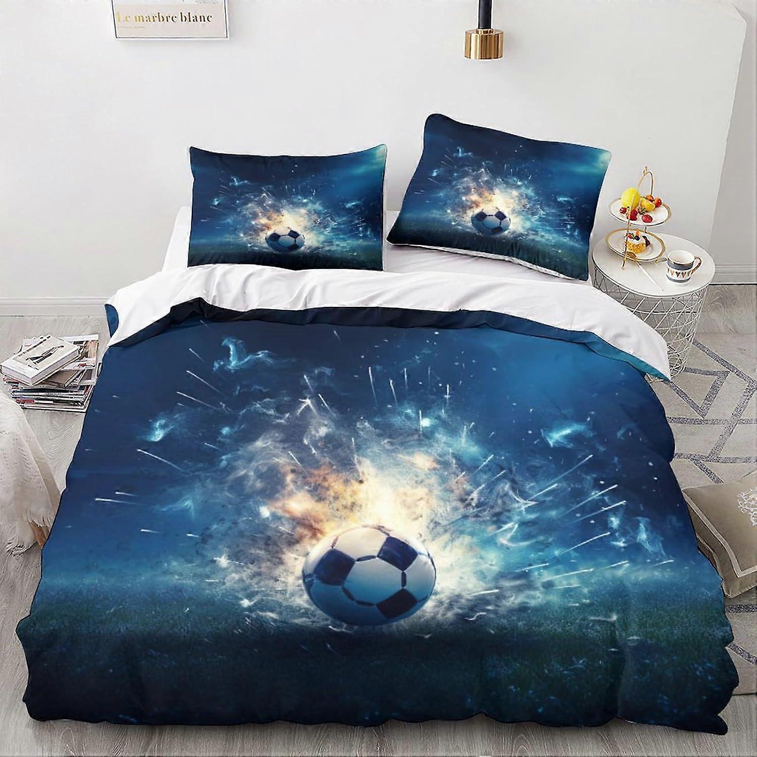 LikeEj Futebol bola edredom capa esporte impresso roupa de cama conjunto macio de microfibra futebol colcha capa com zíper fechamento rei