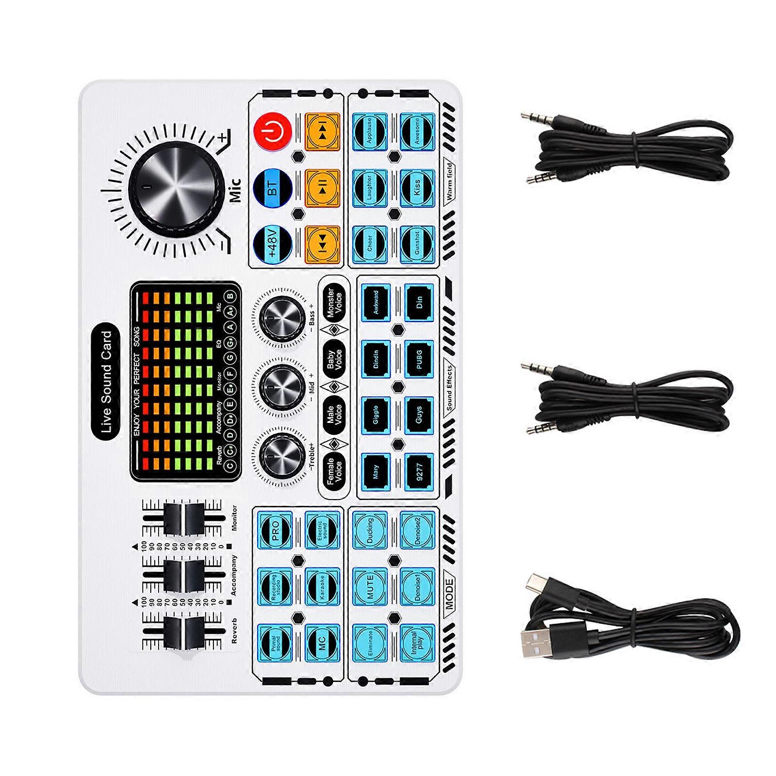 Professional Live Sound Card Sound Board With Voice Changer, Reverbs and EQ Effects for High Fidelitys Recording Multicolor