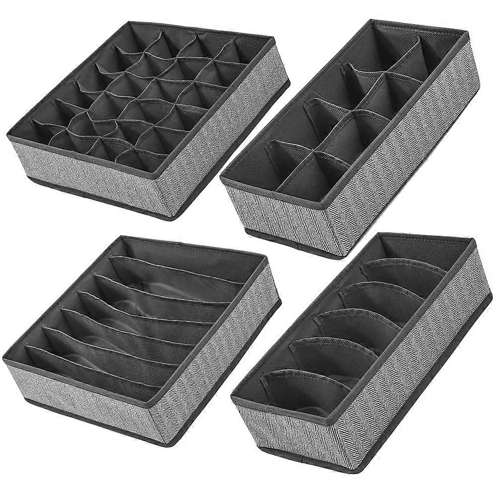 Closet Underwear Organizer Storage Box Foldable 4Pcs for Drawer Grey
