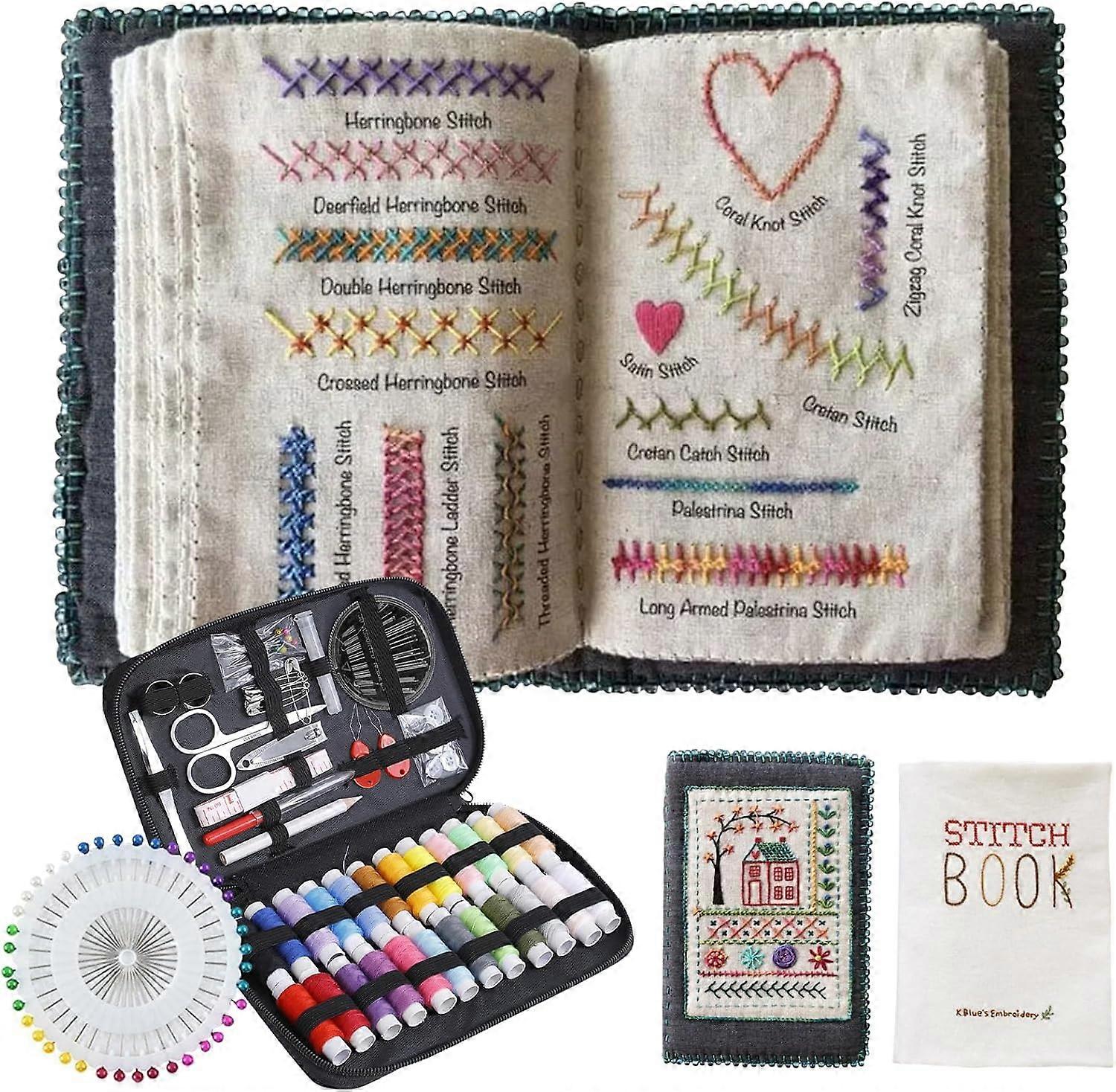 Symönsterbok (med verktyg) - Broderifiltbok, inkluderar nål och tråd, sömnadsmönster lämpliga för nybörjare, handgjord present.