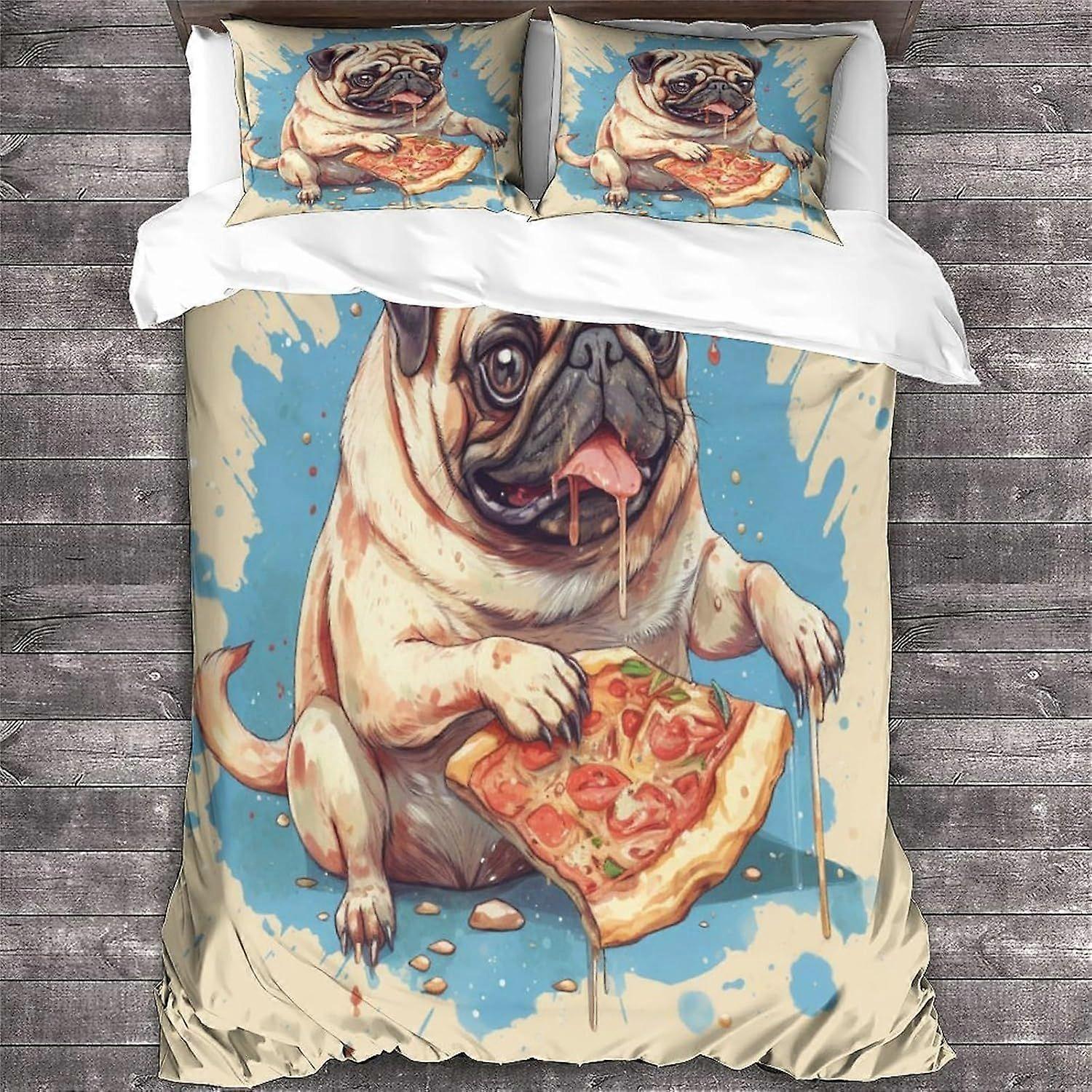 LikeEj PUG غطاء لحاف مجموعة مفروشات من الألياف الدقيقة ، غطاء لحاف لحاف للكلب بطباعة ثلاثية الأبعاد وغطاء وسادة مع إغلاق بسحاب ، غطاء لحاف حيواني ناعم من الشتاء