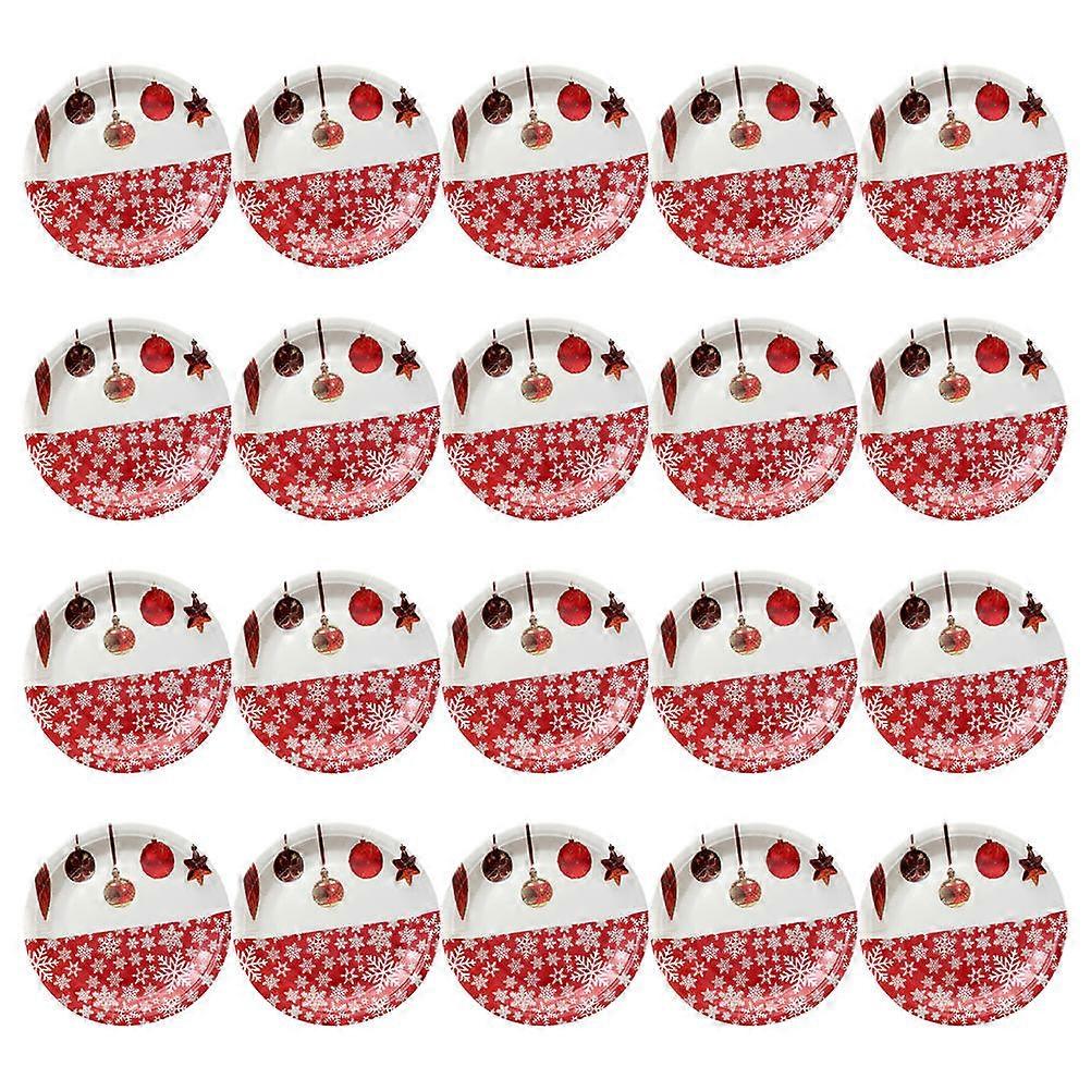 Christmas Paper Plates Red Party Tableware for Dessert 20Pcs