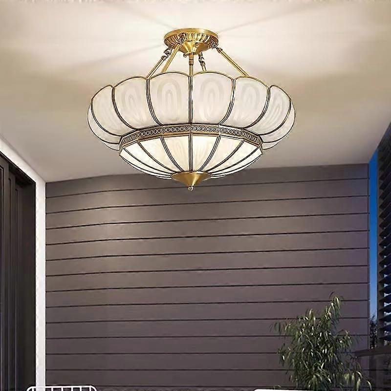 Copper Ceiling Light with Retro Glass Shade, Weather Resistant Semi Flush Mount for Hallway or Balcony