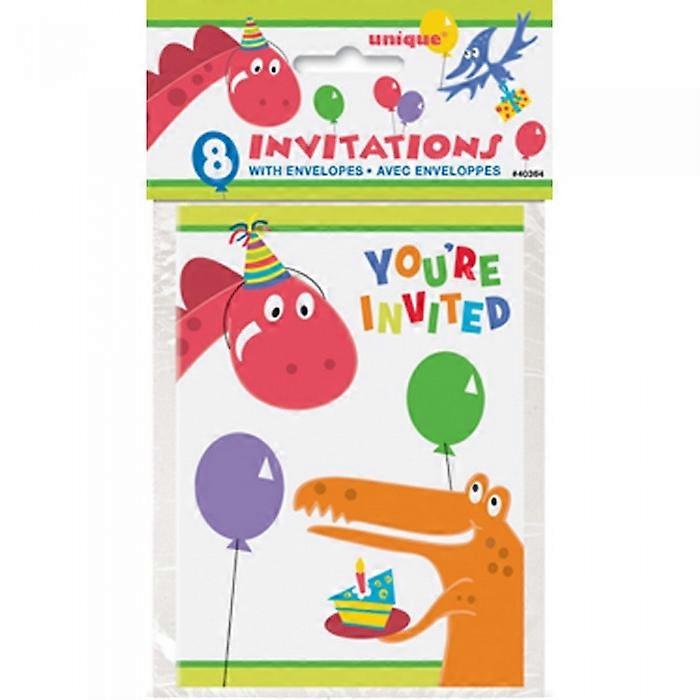 Unique Party Dino Invitations Cards (Pack of 8)