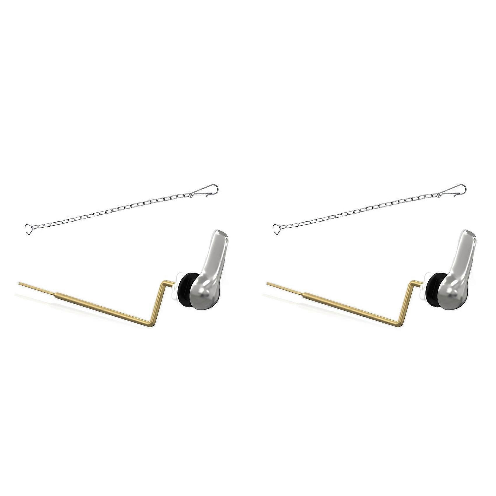 2X Toilet Handle Brass Lever Flush Replacement Kit with Flapper Chain, Toilet Tank Lever Universal Fitting (Side Mount)