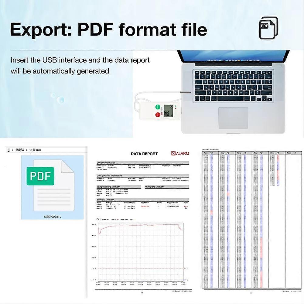 LCD Display USB Temp Data Logger 65000 Sets Datalogger PDF Report -30-70℃ Temperature Recorder for Food Medicines