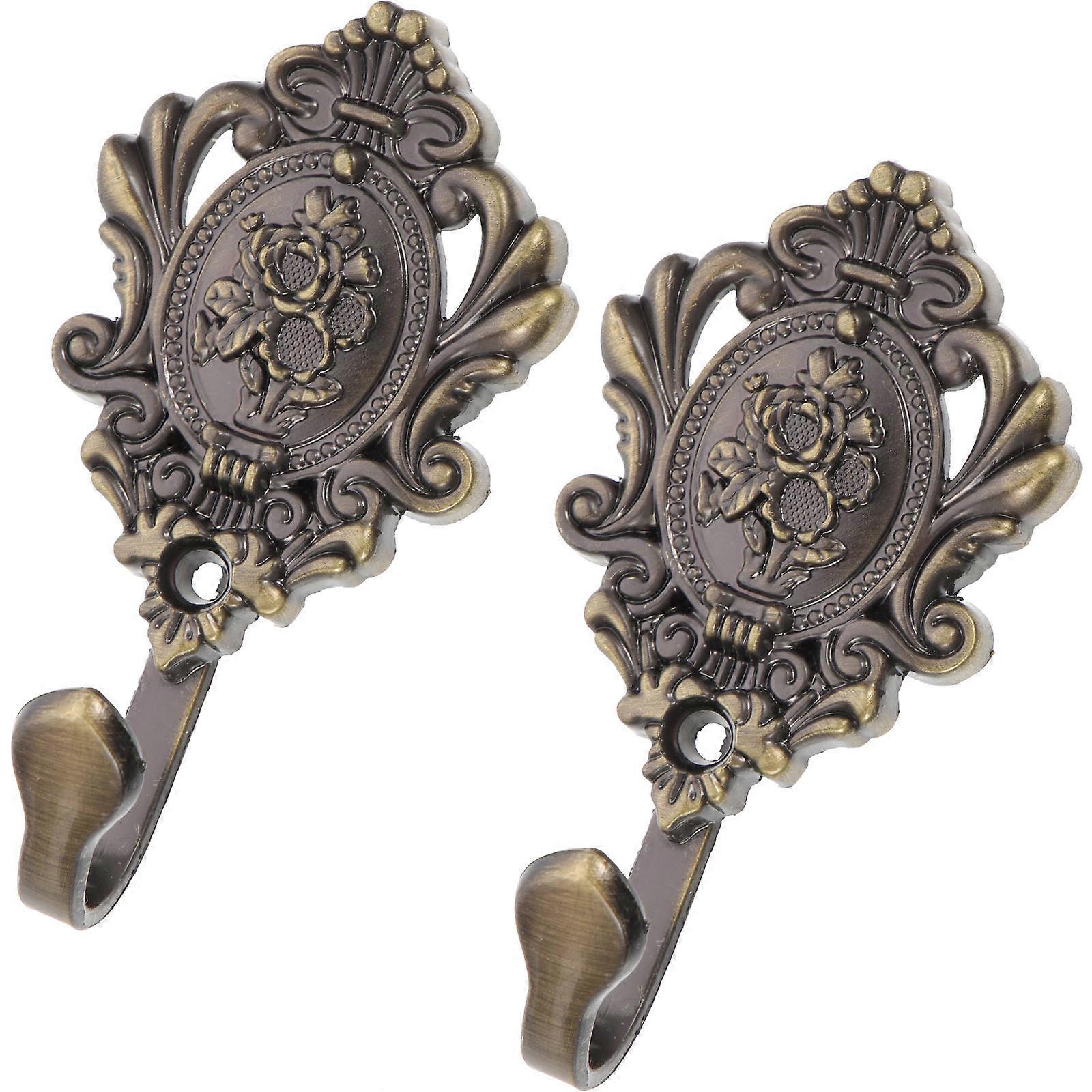 2pcs Vintage Zinc Alloy Rose Pattern Curtain Holdbacks Tieback Hooks in Bronze