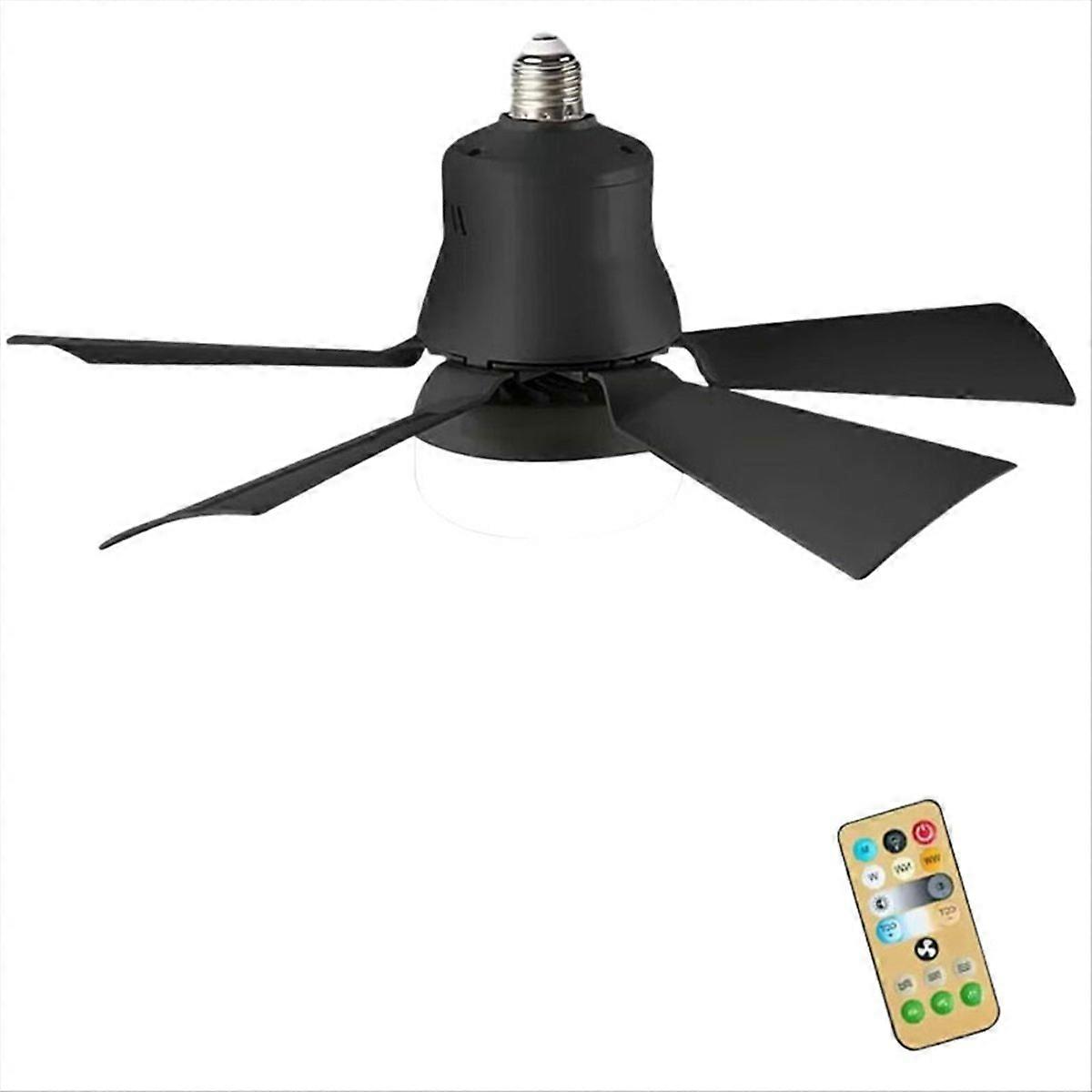 Strong Wind LED Silent Color Palette Lamp Three Remote Control Light Fan Popular E27 Ceiling Fan Light Speed Adjustment Black