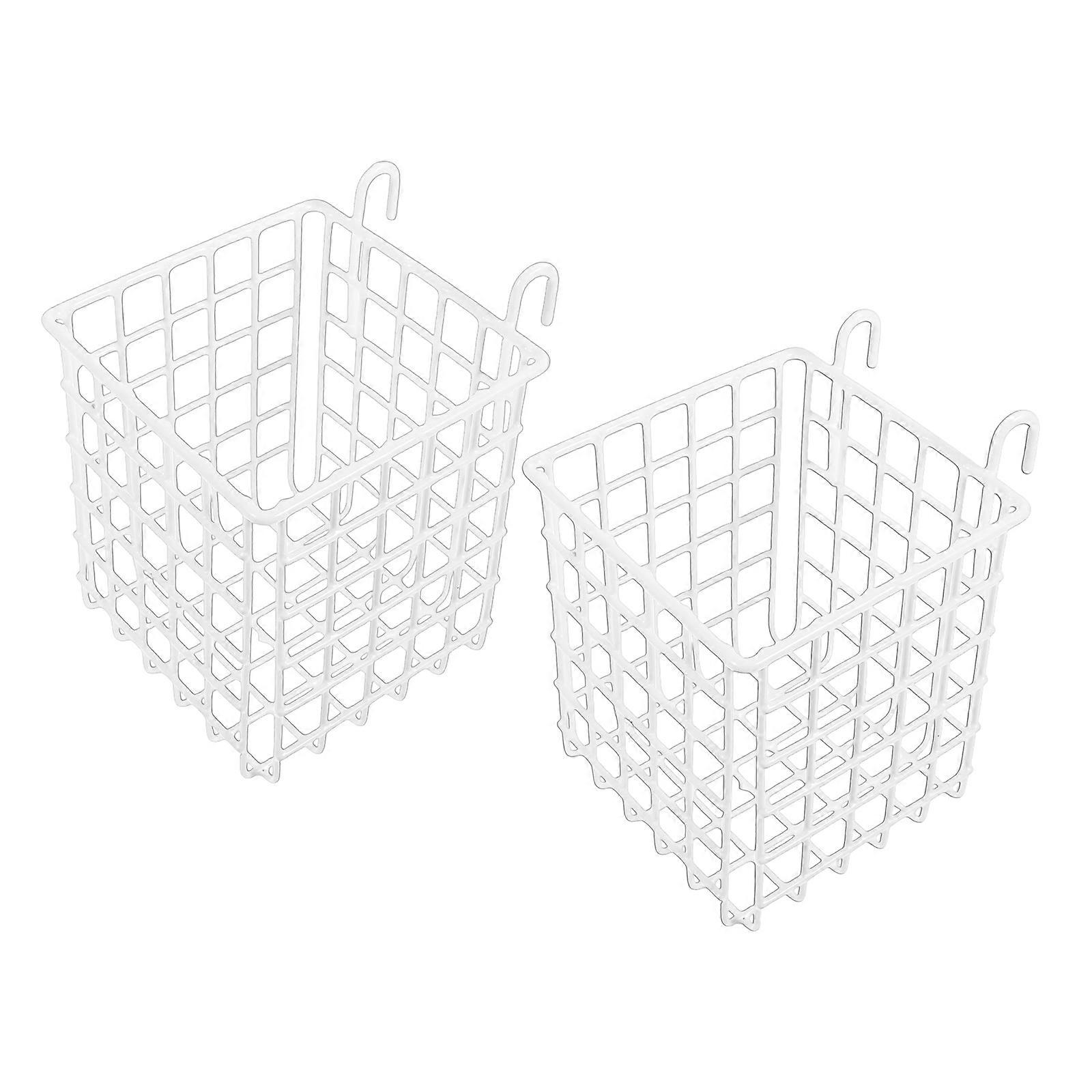 Pack of 2 White Iron Square Baskets With Double Hook Efficient Storage Solution for Organizing Supplies  S