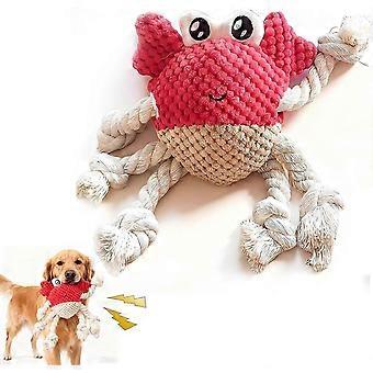 Squeaky Crab Dog Toy with Rope Legs - Durable Chew Toy for Small Dogs | Built-in Whistle & Crinkle Sounds | Teeth Cleaning | Interactive Dog Toys for