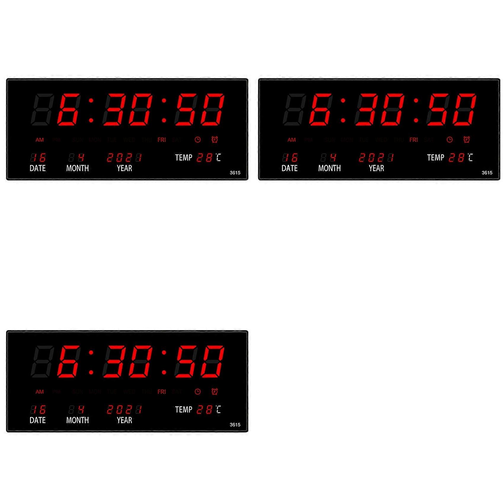 3X LED Perpetual Calendar Electronic Clock Digital Wall Clock Alarm Hourly Chiming Temperature Table Clocks Red