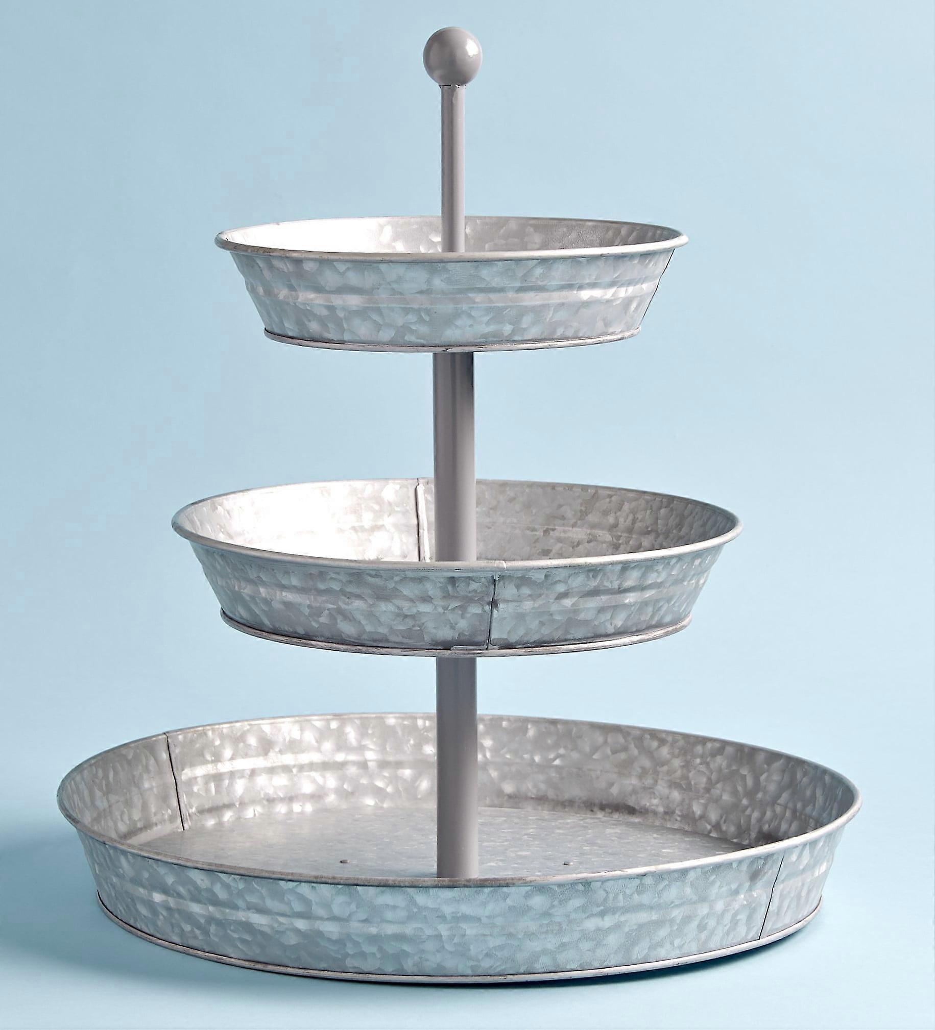 3-Tier Rustic Vertical Kitchen Stand with Galvanized Metal Storage Trays