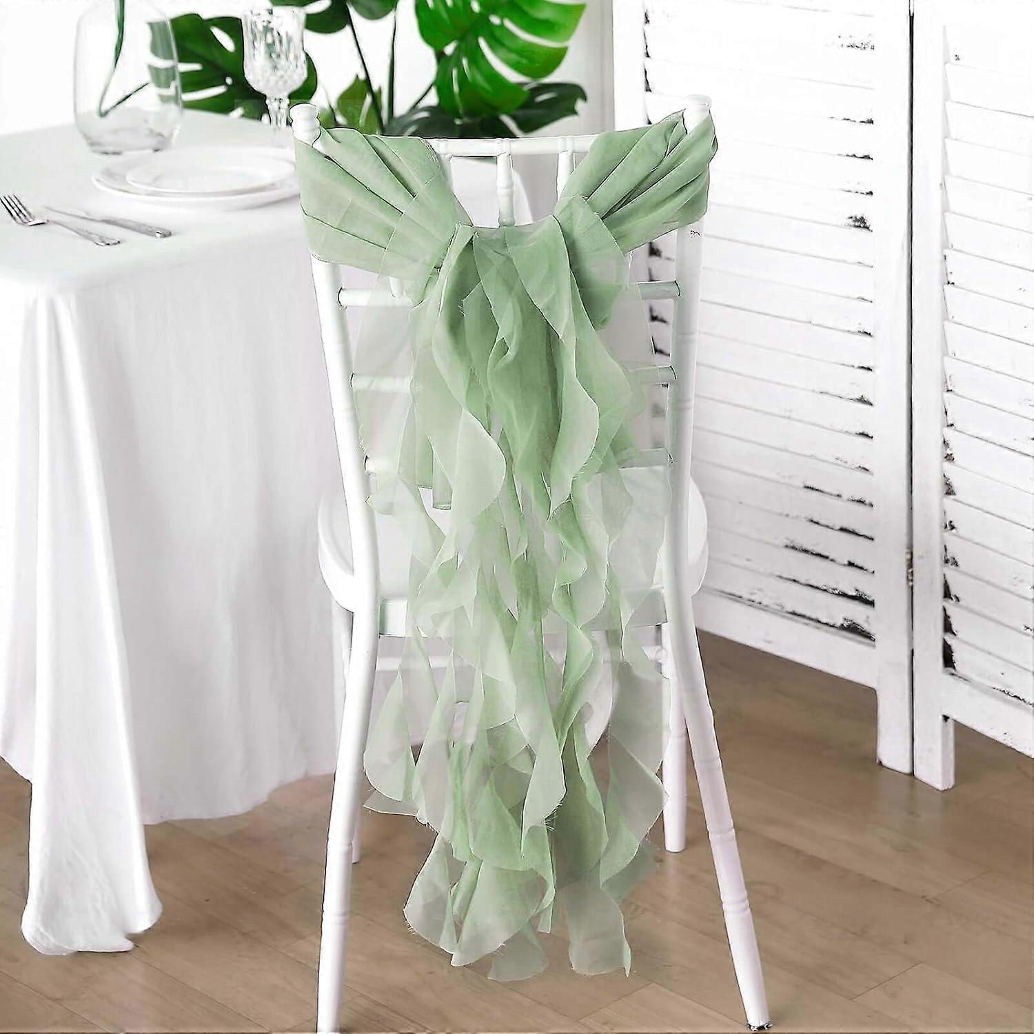 Sage Green Chiffon Curly Chair Sash