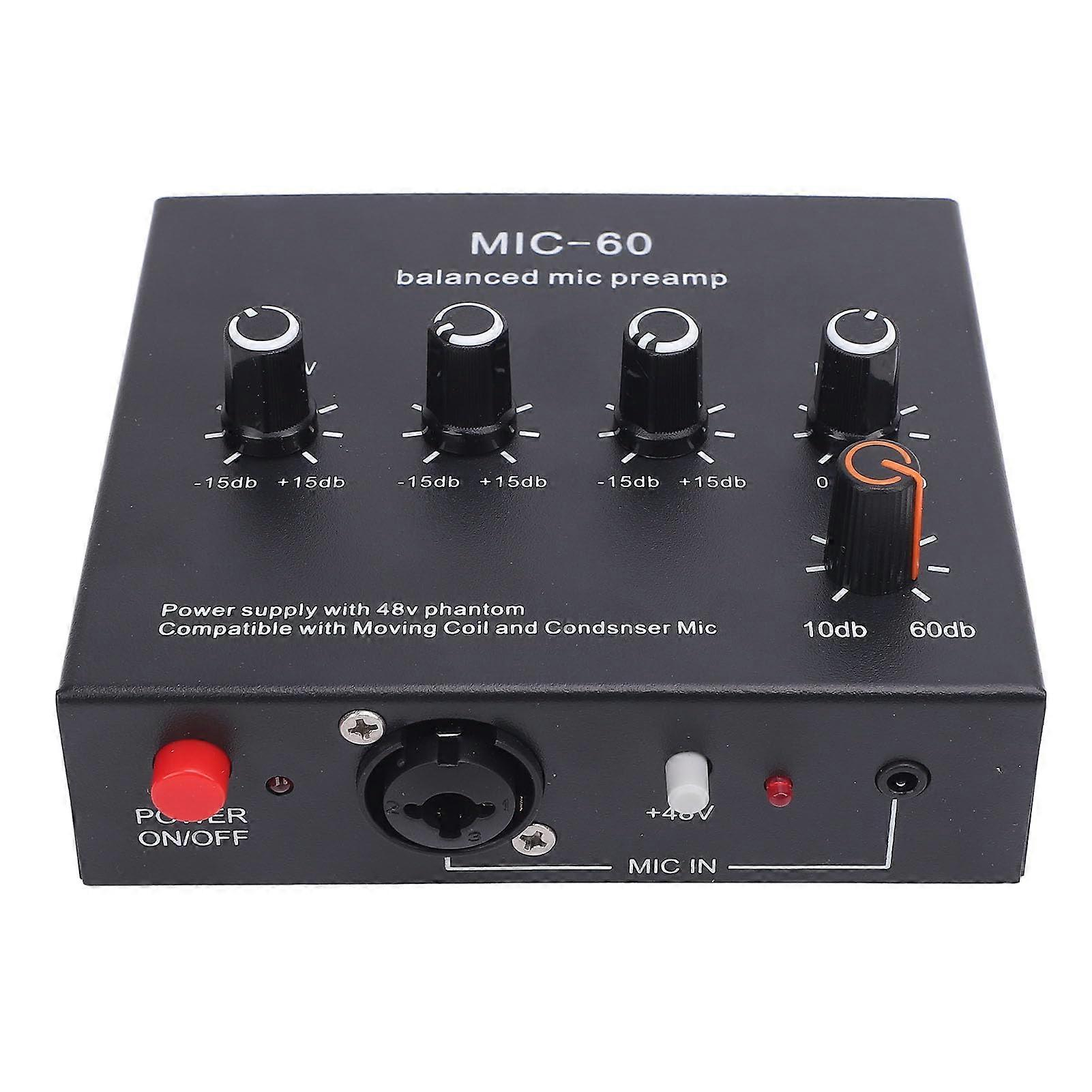 Microphone Preamp and Mic Gain Booster with 48V Phantom Power, 3Channel UltraLow Noise Mixer for SM7B SM58 Podcast Recording