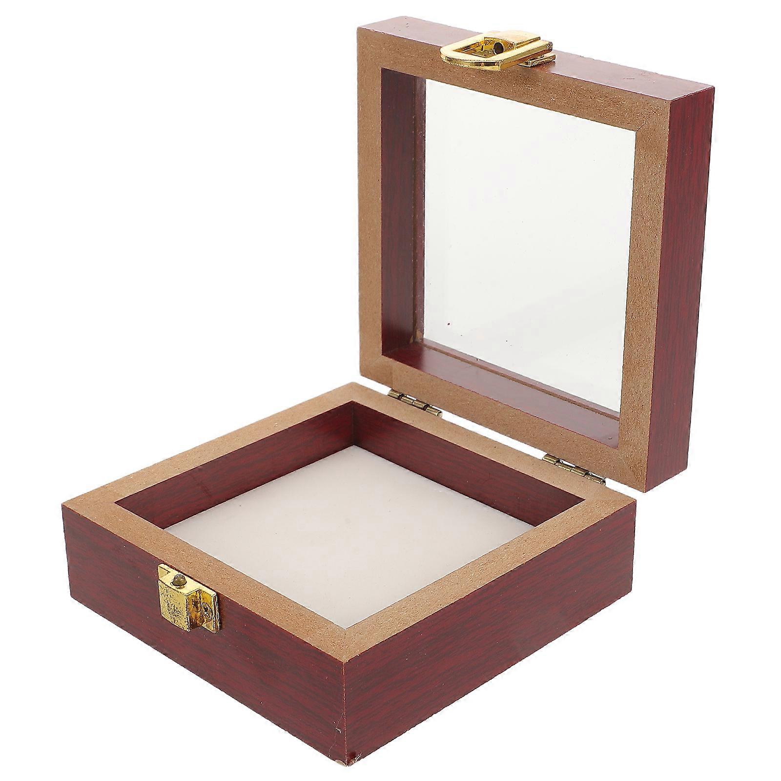 Wood Square Shadow Box for Specimen Display with Coffee Acrylic Lid