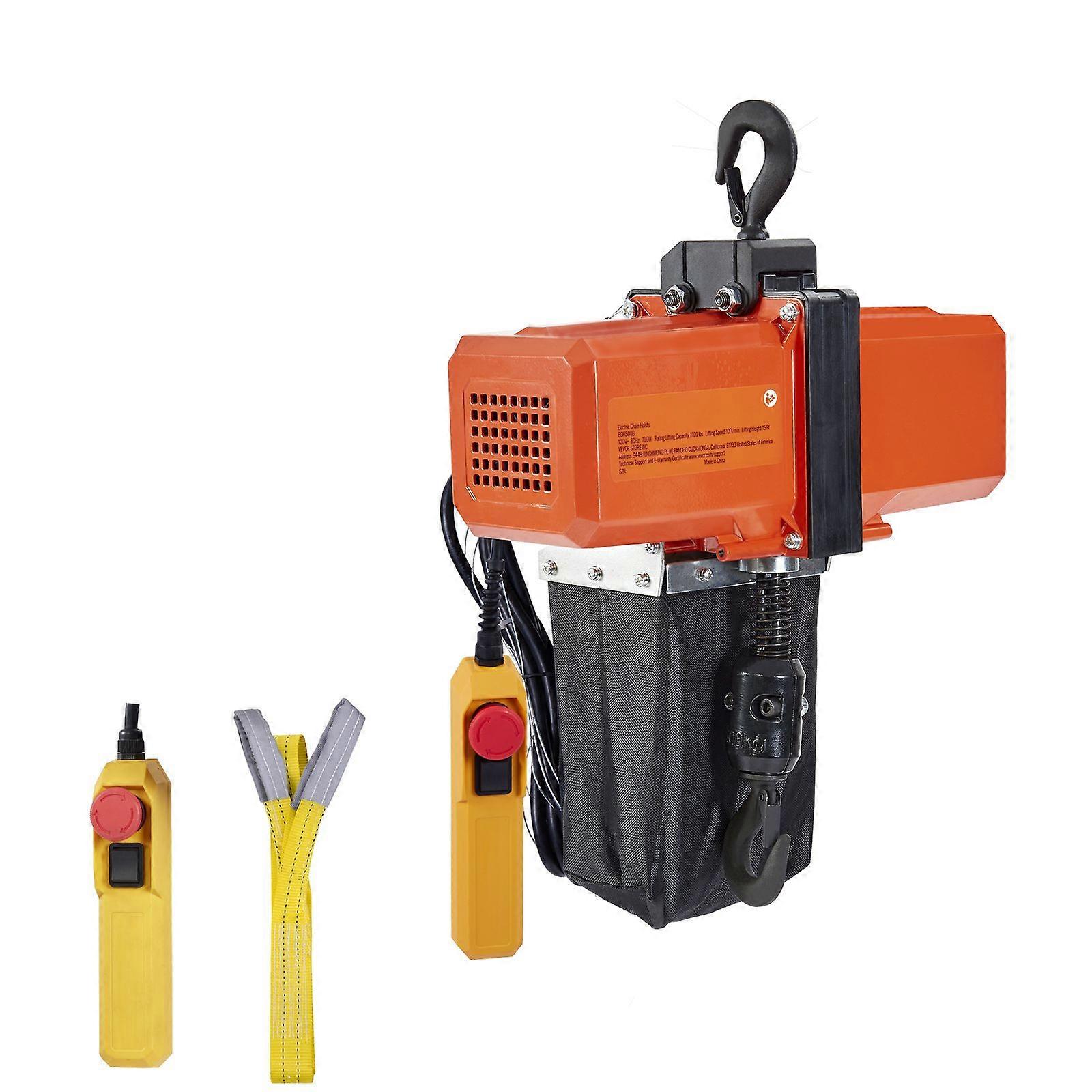 Electric Chain Hoist, 1100 lbs Load Capacity, 15 ft Lifting Height, 9.2 ft/min Speed, 230V, with G100 Chain, 10 ft Wired Remote Control