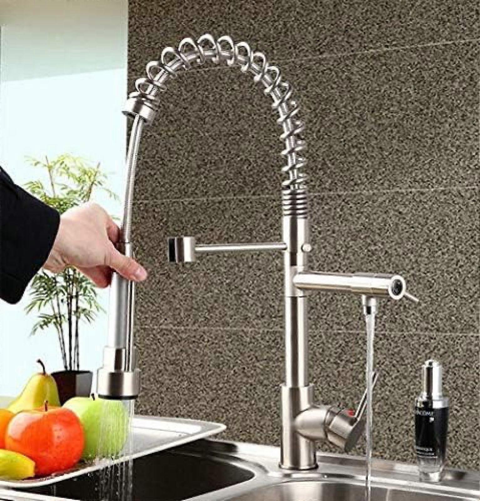 Brushed Nickel Kitchen Faucet with Pull Down Sprayer, 360 Swivel Spout, Solid Brass LeakProof Design