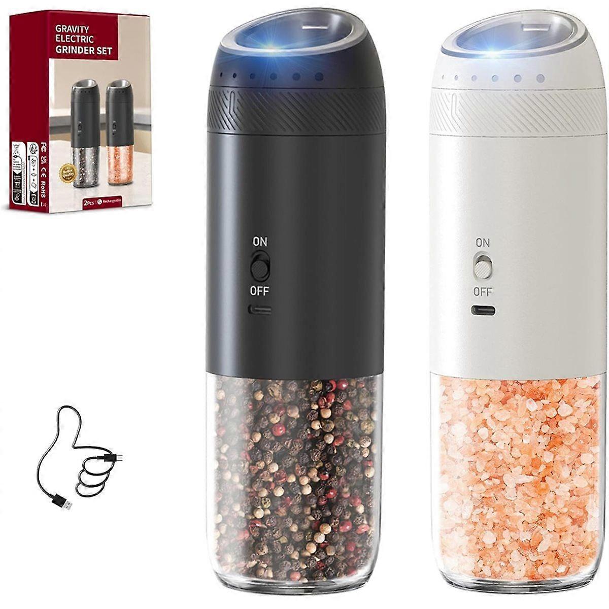 Electric Salt and Pepper Grinder Set - Rechargeable Automatic Pepper Mill Gift Set with 6 Adjustabl