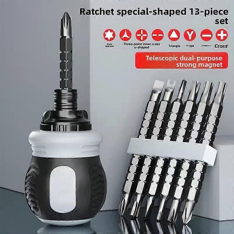 7 PCS 13 Functional Ratchet Screwdriver Set Short Shaped Radish Head High Hardness Labor-saving Multi-functional Dual-purpose