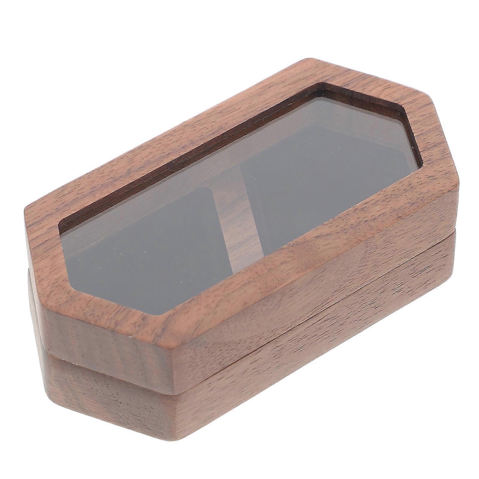 Wooden Ring Box for Storage Use Wedding Ring Holder Brown