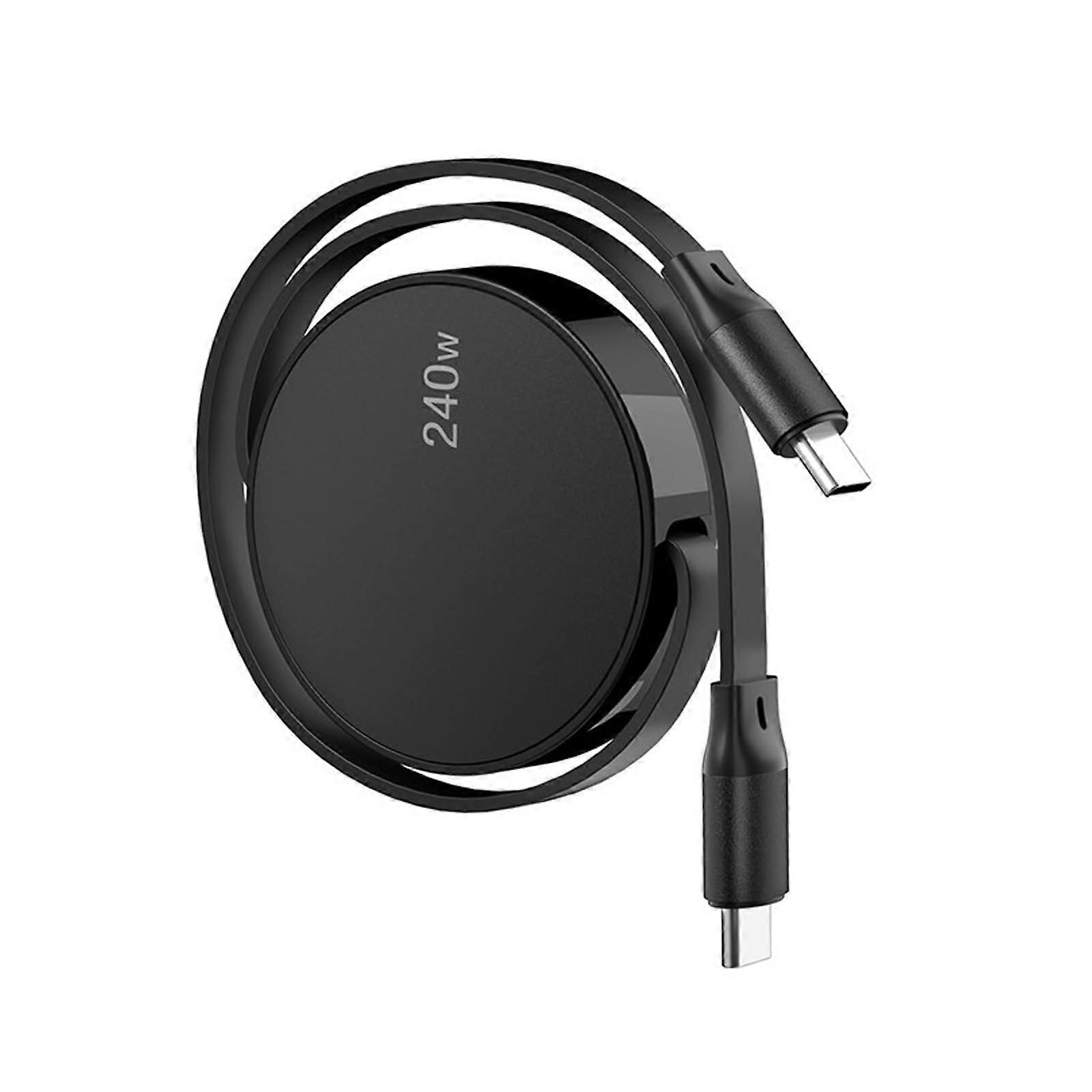 USB C 240W Fast Charging Retractable Cable 1.5m with 480Mbps Data Transfer for Laptops Black