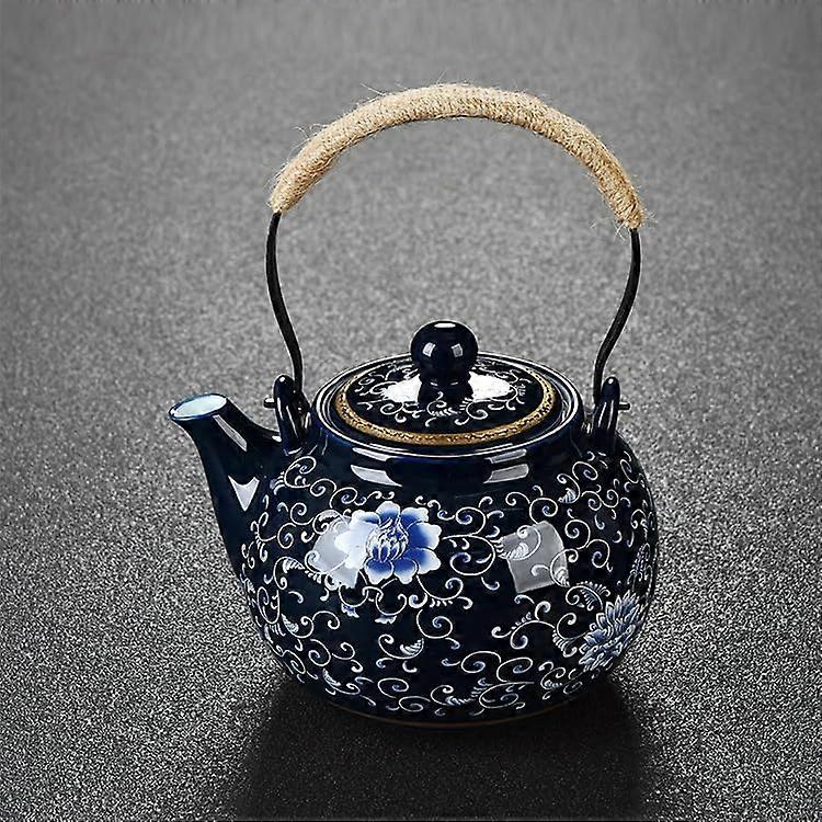 Blue and White Ceramic Teapot 5.7oz with Handle for Tea Brewing Elegant Gift Design