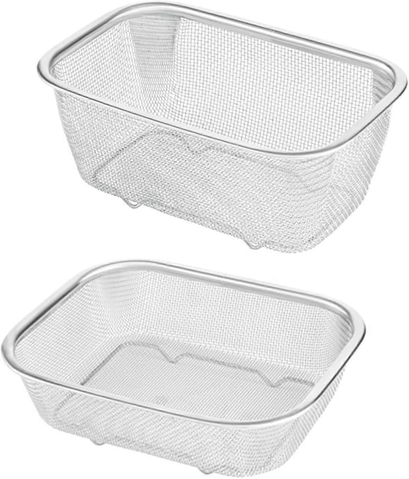 Stainless Steel Mesh Basket Set, Rectangular Fine Strainer for Oil Draining, Fruit and Frying Use