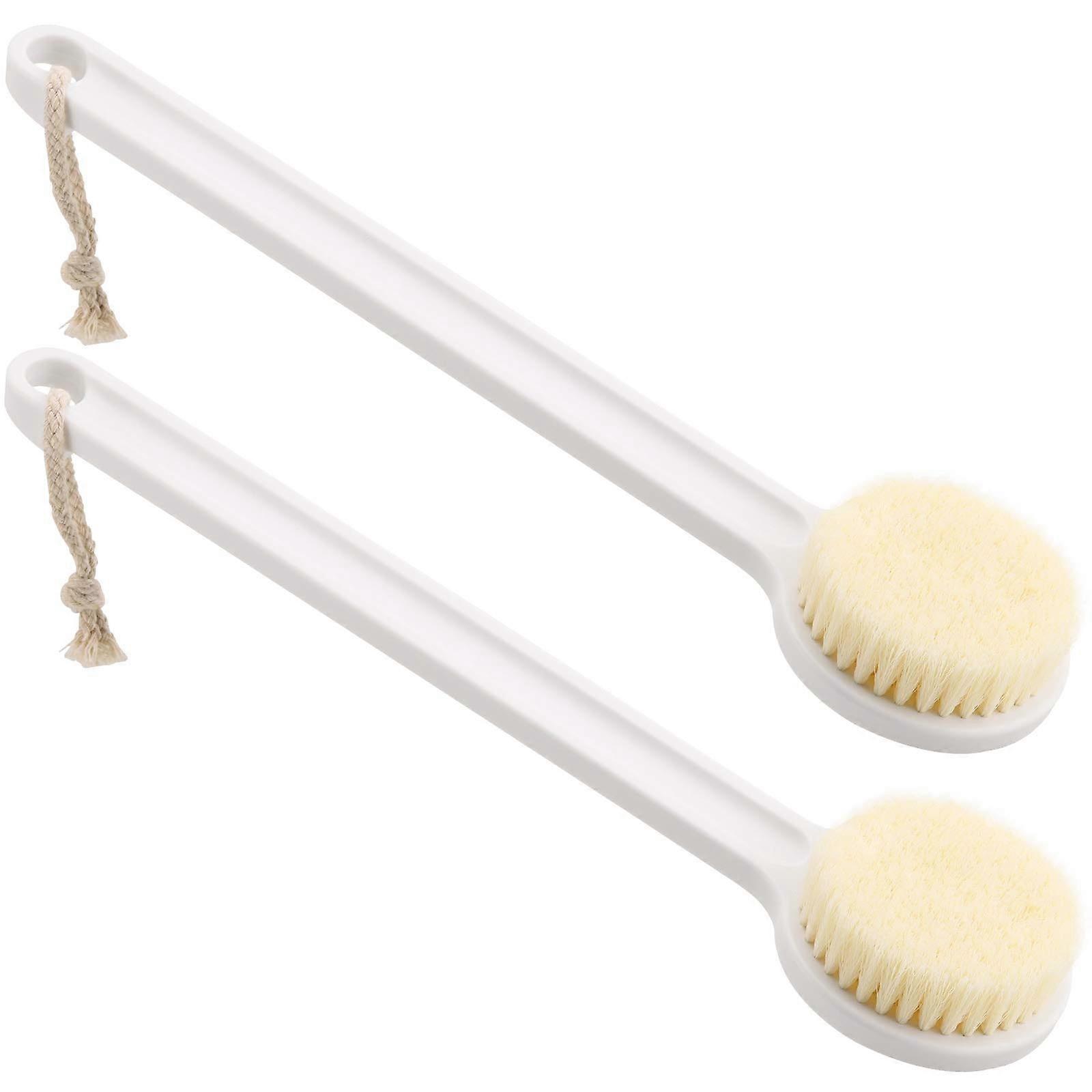 Long Handled Bath Shower Brush for Back Scrubbing, 2 Pack, White