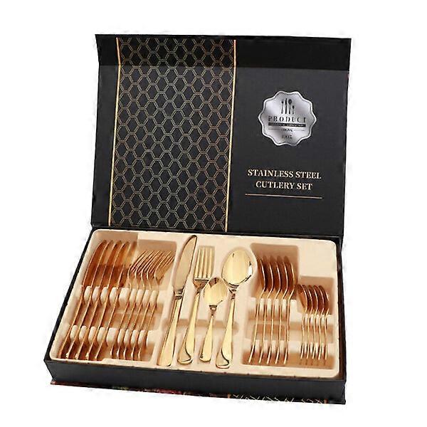 Tableware Set, Stainless Steel Durable, 24-Piece Set, Household Restaurant Tableware